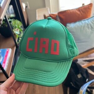 Clare V. Green Trucker Hat with Red Logo